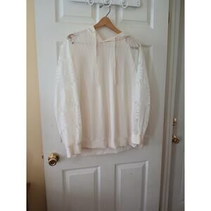 Hooded Blouse Womens Plus Size 2XL Beige Lace Sleeves Floral Pullover Cable Knit